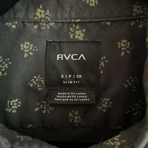 RVCA men’s shirtsleeved button down shirt with small grey floral pattern - Picture 4 of 5